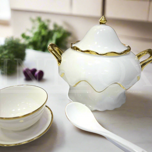 🍲 Service de Soupe en Porcelaine avec Dorures Élégantes ✨