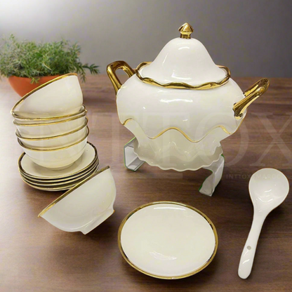 🍲 Service de Soupe en Porcelaine avec Dorures Élégantes ✨