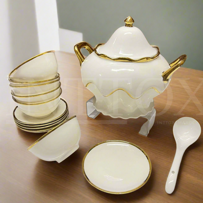 🍲 Service de Soupe en Porcelaine avec Dorures Élégantes ✨