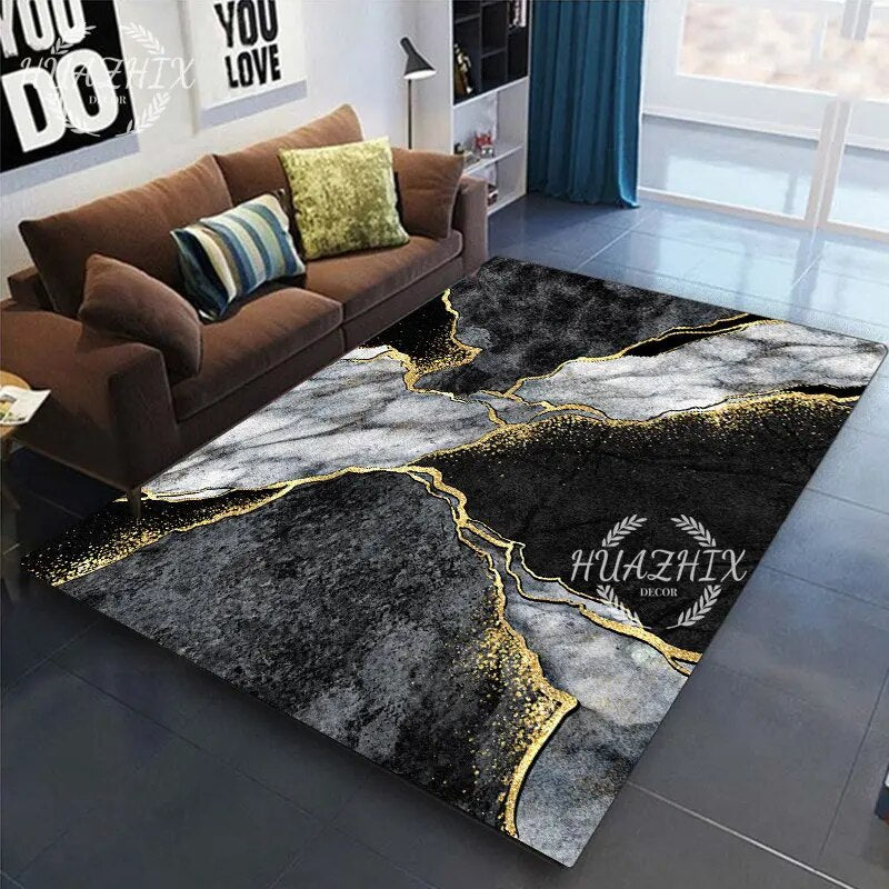 Luxury Gold Marble Carpet Living Room Area Rugs Large Flannel Trendy Floor Mat Aesthetic Bedroom Modern Home Decor Accessories