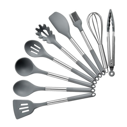 Ensemble d'ustensiles de cuisine en silicone antiadhésif - Spatule, louche, batteurs à œufs, pelle, cuillère à soupe