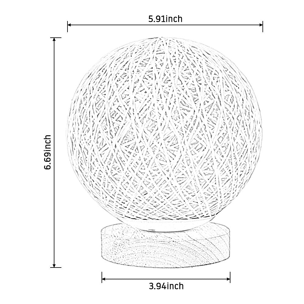 LED Moon Table Lamp Wood Table Ball Light Dimmable Linen Ball Rattan Lampshade USB Bedroom Bedside Night Light Home Decor