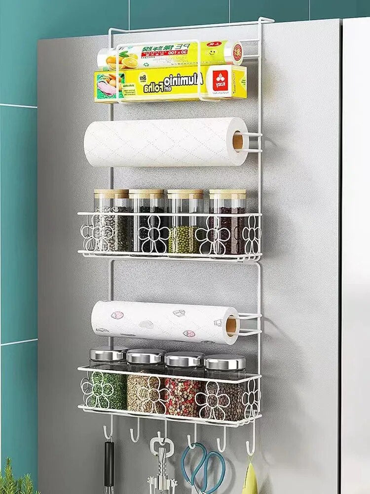 6 Layer Refrigerator Spice Rack Iron Art Spice Shelf Kitchen Storage Rack Rustic Suction Cup Hanging Seasoning Holder Organizer