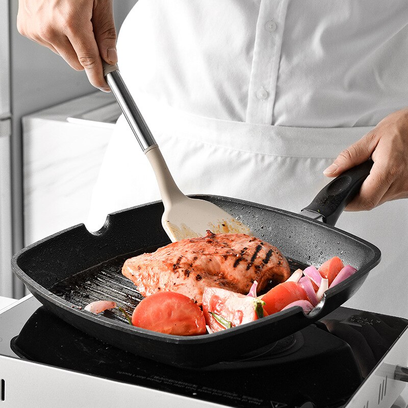 Ensemble d'ustensiles de cuisine en silicone antiadhésif - Spatule, louche, batteurs à œufs, pelle, cuillère à soupe