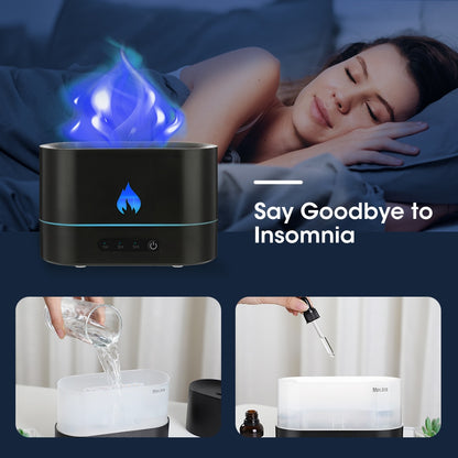 Diffuseur humidificateur d'air ultrasonique Cool avec effet 3D de lampe à feu et diffusion d'huile essentielle  Avec 4 bouteille d'huile