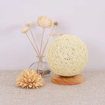 LED Moon Table Lamp Wood Table Ball Light Dimmable Linen Ball Rattan Lampshade USB Bedroom Bedside Night Light Home Decor