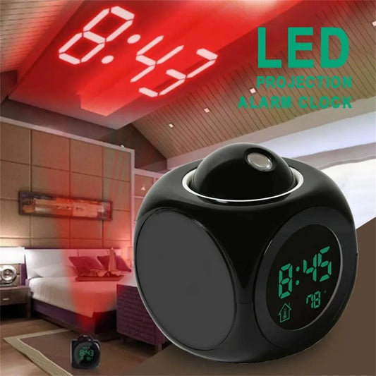 Alarm Clock LED Wall/Ceiling Projection LCD Digital Voice Talking Temperature for Bedroom Wake Up with Godinnik on the Wall