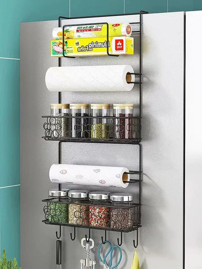 6 Layer Refrigerator Spice Rack Iron Art Spice Shelf Kitchen Storage Rack Rustic Suction Cup Hanging Seasoning Holder Organizer