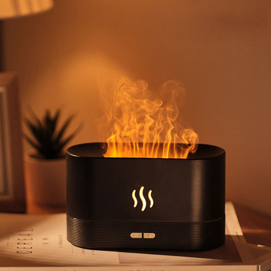 Diffuseur humidificateur d'air ultrasonique Cool avec effet 3D de lampe à feu et diffusion d'huile essentielle  Avec 4 bouteille d'huile