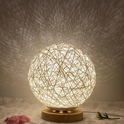 LED Moon Table Lamp Wood Table Ball Light Dimmable Linen Ball Rattan Lampshade USB Bedroom Bedside Night Light Home Decor