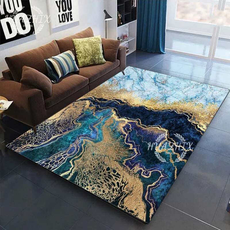 Luxury Gold Marble Carpet Living Room Area Rugs Large Flannel Trendy Floor Mat Aesthetic Bedroom Modern Home Decor Accessories