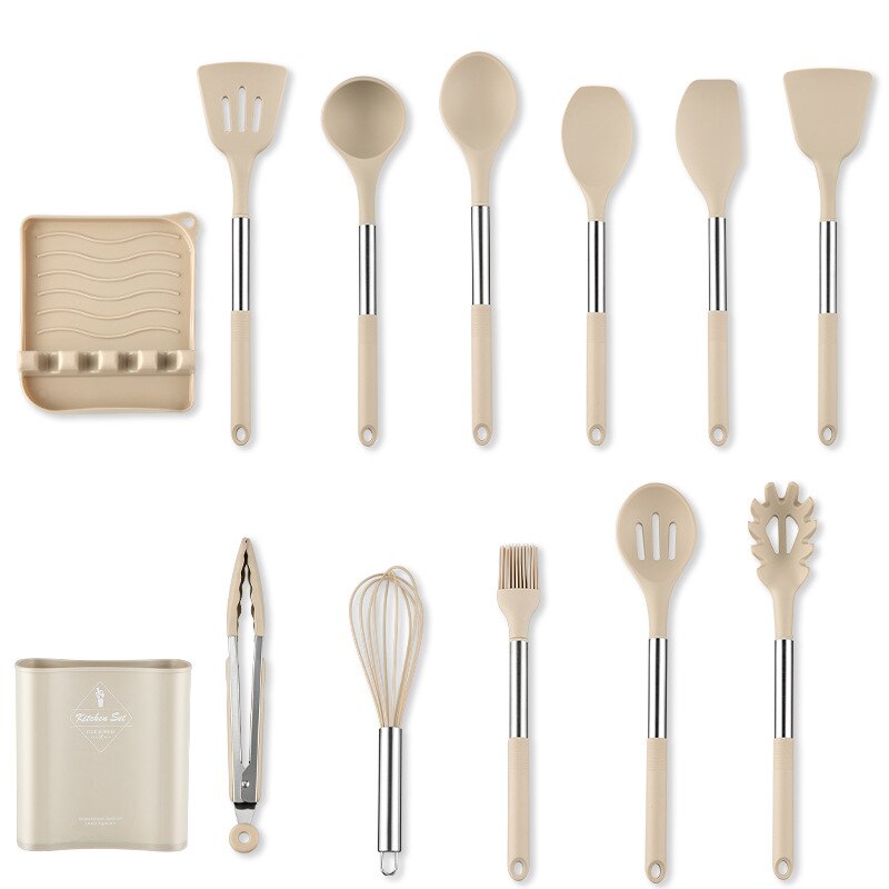 Ensemble d'ustensiles de cuisine en silicone antiadhésif - Spatule, louche, batteurs à œufs, pelle, cuillère à soupe