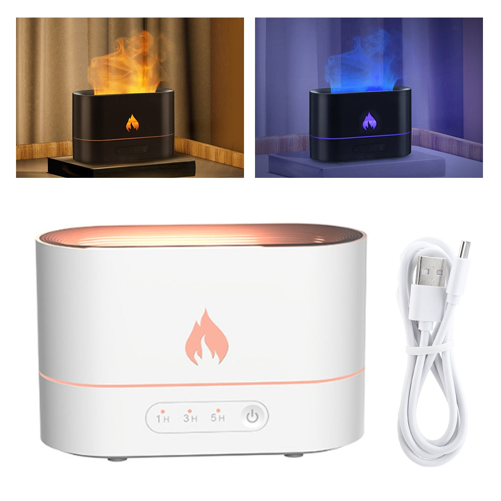 Diffuseur humidificateur d'air ultrasonique Cool avec effet 3D de lampe à feu et diffusion d'huile essentielle  Avec 4 bouteille d'huile