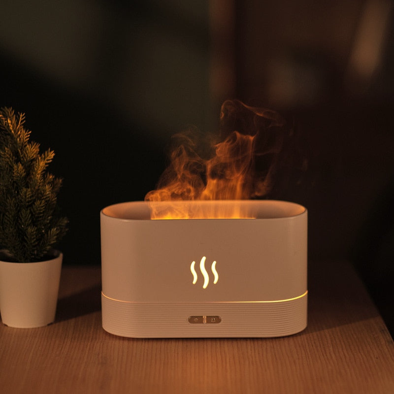 Diffuseur humidificateur d'air ultrasonique Cool avec effet 3D de lampe à feu et diffusion d'huile essentielle  Avec 4 bouteille d'huile