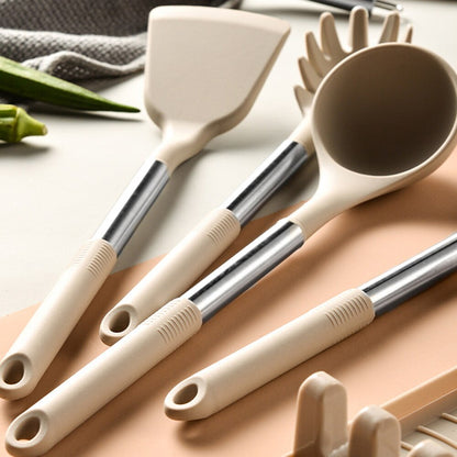 Ensemble d'ustensiles de cuisine en silicone antiadhésif - Spatule, louche, batteurs à œufs, pelle, cuillère à soupe