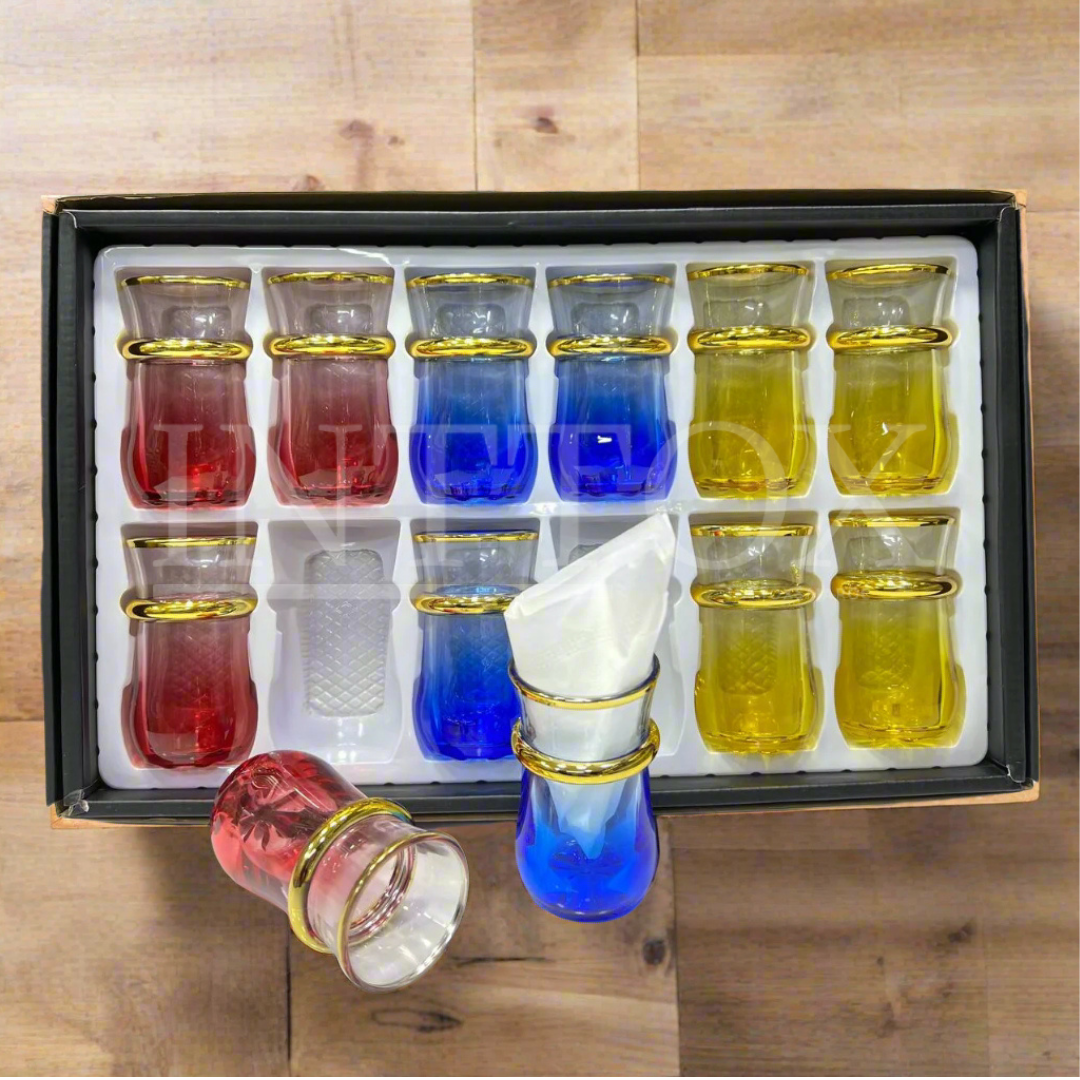 🫖 Service de Verres à Thé Colorés avec Bordures Dorées ✨