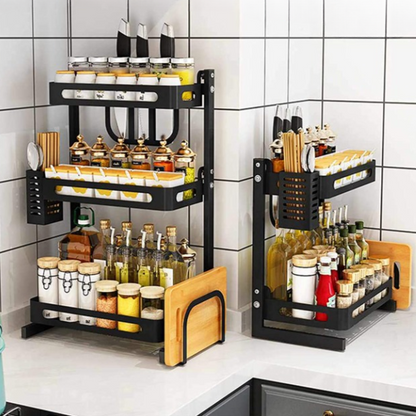 Étagère de cuisine noire en acier inoxydable - Organisation et rangement multifonctionnels pour votre cuisine!