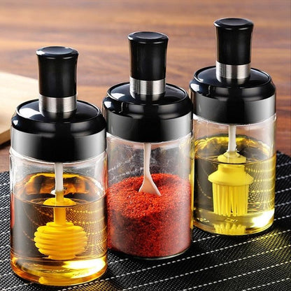 Ensemble de 3 pièces en verre pour épices, huile et miel - Organisation pratique pour votre cuisine!