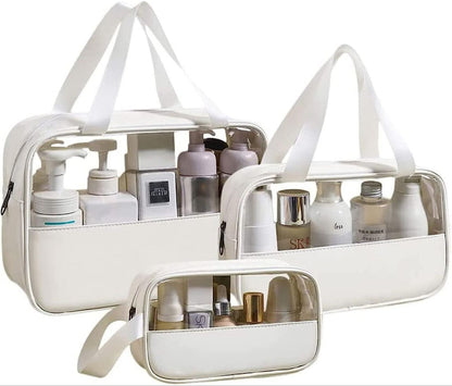 Ensemble de 3 trousses de maquillage transparentes - Organisation stylée pour vos produits de beauté !