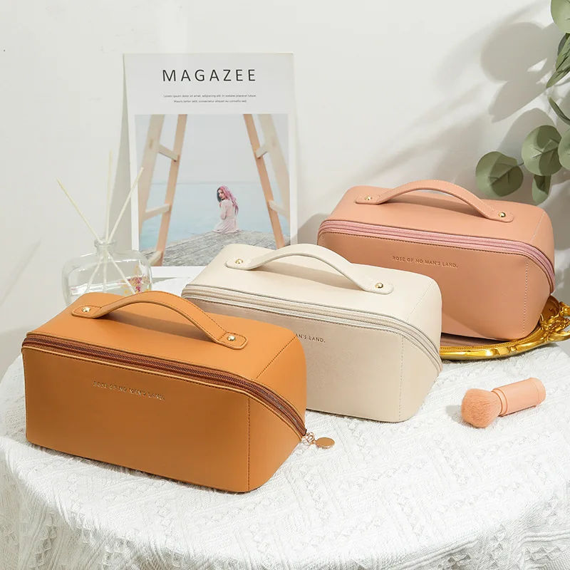 Sac à Cosmétiques de Voyage en Cuir PU pour Femme, Trousse de Maquillage de Grande Capacité, Boîte de Rangement de Poudres pour Femme